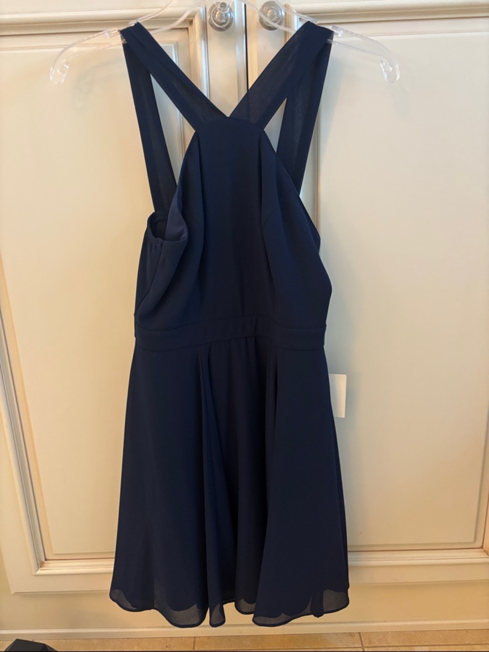 Lulu's Navy Cross-Back Chiffon Mini Dress